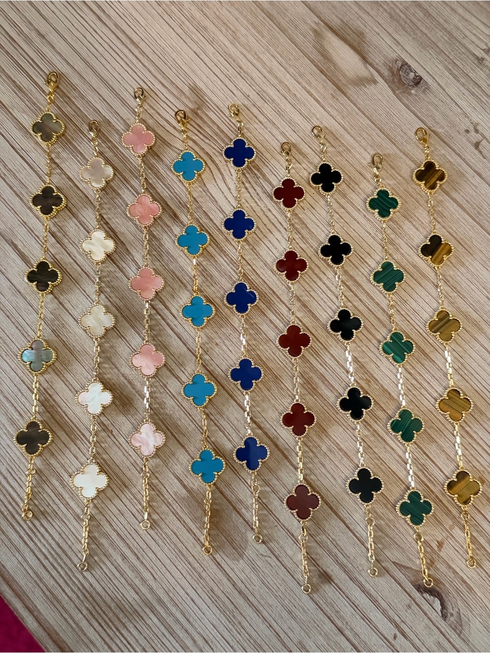 Gold Clover Link Bracelet in Multiple Colors - Elegant Women's Jewelry